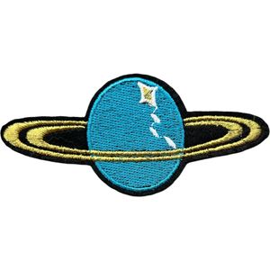 Planeet Planeetringen Strijk Embleem Patch 10 cm / 4.7 cm / Blauw Goud