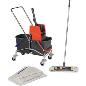 Vermop - Reinigingswagenset - 2x 17L Emmers met Kunststof Pers en Moppen