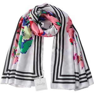 Emilie scarves - sjaal - lang - silky feeling - bloemenprint - wit