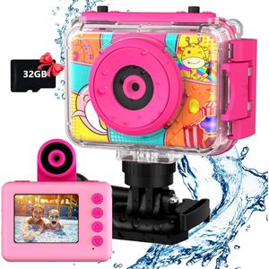 Kindercamera - Mini Digitale Camera voor Kinderen - Actiecamera - Waterdicht - Onderwatercamera - Helmcamera - Fietscamera - Buitenspeelgoed Cadeau voor Jongens Meisjes - Roze
