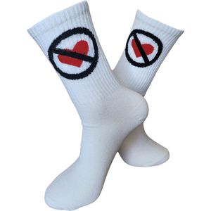 Verjaardags cadeau - NO LOVE Sokken - vrolijke sokken - witte sokken - tennis sokken - sport sokken - valentijns cadeau - sokken met tekst - aparte sokken - grappige sokken - Socks waar je Happy van wordt - maat 37-44