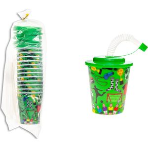 12 STUKS VOETBAL 3D Drink Beker met Rietje en Deksel - 250ML - Voetballers Plastic Bekers - Kinderfeestje - Kinderverjaardag Bekertjes - Traktatie - Uitdeelcadeaus