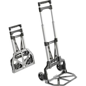 Opvouwbare steekwagen - Aluminium transportwagen inklapbaar - Extra lange telescopische handgreep 110 cm - laadvlak met anti-slip pads - soepel lopende wielen met zachte loopvlakken - incl. 2 expandertouwen