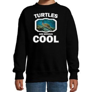 Dieren schildpadden sweater zwart kinderen - turtles are serious cool trui jongens/ meisjes - cadeau zee schildpad/ schildpadden liefhebber - kinderkleding / kleding 152/164