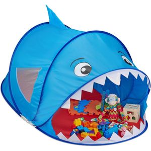 Relaxdays Speeltent Haai - Pop-up Kindertent - Tent Kinderen - Speelgoedtent - Blauw