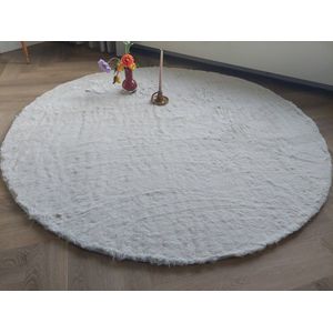 Tapijt direct- Rabbit fur karpet Creme - 133 cm rond, super zacht- woonkamer - slaapkamer- karpet voor onder de kerstboom- huiselijke sfeer