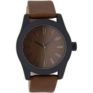 OOZOO Timepieces - Zwarte horloge met bruine leren band - C6863