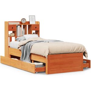 vidaXL - Bed - met - boekenkast - zonder - matras - grenenhout - wasbruinx190 - cm