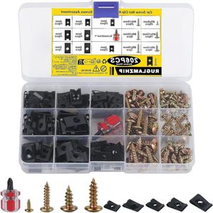 205 stuks plaatmoeren schroefmoerclipkit inclusief 100 plaatschroeven - U-type plaatmoeren carrosserieschroeven - auto spatbordclips carrosserieklemmen
