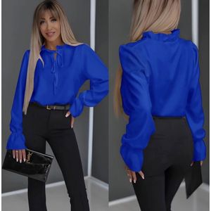 Blouse, opstaande kraag, kobalt blauw, one size