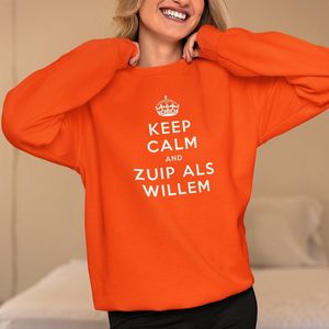 Oranje Koningsdag Trui Keep Calm And Zuip Als Willem - MAAT S - Uniseks Pasvorm - Oranje Feestkleding