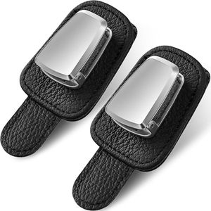 2 stuks autobrilhouder universele autovizier zonnebrilhouder clip lederen brillenhanger en kaartkaartclip brilhouder voor auto (zwart)