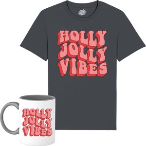 Holly Jolly Vibes - Foute Kersttrui Kerstcadeau - Dames / Heren / Unisex Kleding - Grappige Kerst Outfit - T-Shirt met mok - Unisex - Mouse Grijs - Maat M