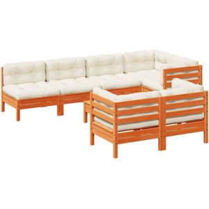 vidaXL Loungeset - Loungesets - Tuinset - Tuinbank - 8-delige Loungeset met kussens massief grenenhout wasbruin