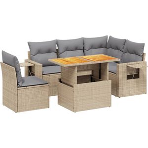 vidaXL - 6-delige - Loungeset - met - kussens - poly - rattan - beige