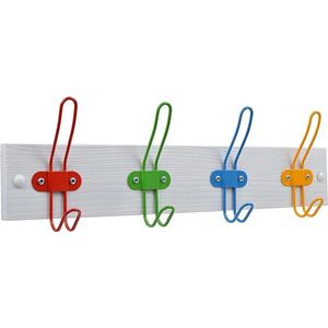 Jooba Kinderkapstok - Kinderkamer - 4 Haken - Leuke kleuren - Babykamer kapstokken - Kapstok hangend - Zwart - Witte wandkapstok - Met bevestigingsmateriaal