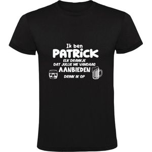 Ik ben Patrick, elk drankje dat jullie me vandaag aanbieden drink ik op Heren T-shirt - feest - drank - alcohol - bier - festival - kroeg - cocktail - bar - vriend - vriendin - jarig - verjaardag - cadeau - humor - grappig