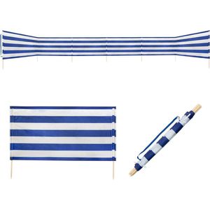 Windscherm in blauw/wit met houten spijlen, draagriem en bevestigingsriemen, 80 x 600 cm of 80 x 800 cm, privacyscherm voor strand, camping en tuin