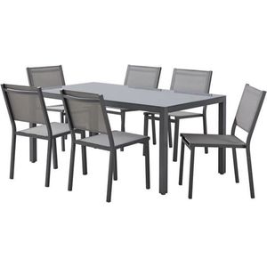 Tuintafel voor 6 personen - Aluminium structuur - Blad van gehard glas bevestigd met zuignappen - L 160 x H 72 x D 90 cm