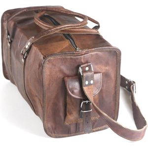 Duffeltas – Boodschappen tas 54x 27 x 27 cm  - Echte Leder - Cognac Bruin – Reistas - Sporttas – Vintage Look Design