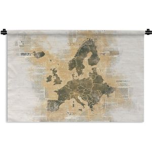 Wandkleed EuropakaartenKerst illustraties - Europakaart met zandkleurige verf op krantenpapier Wandkleed katoen 60x40 cm - Wandtapijt met foto