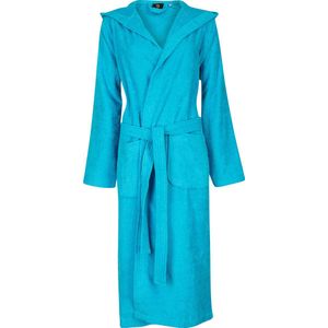 Unisex badjas aquablauw - badstof katoen - sauna badjas capuchon - maat L/XL