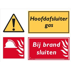 Hoofdafsluiter gas / bij brand sluiten combinatiebord - Bord 300 x 400 mm - (Aluminium)
