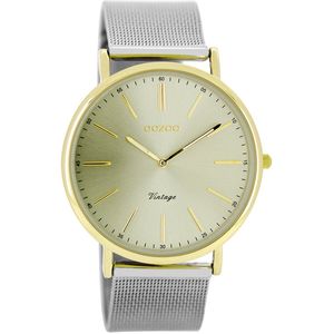 Goudkleurige OOZOO horloge met zilverkleurige metalen mesh armband - C8159