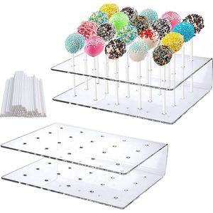 2 stuks cake-pop-standaard met 100 stuks cake-pop-stelen, cake-pophouder, 20 gaten, lollyhouder, standaard voor bruiloft, verjaardag, dessert, tafel, party, decoratie