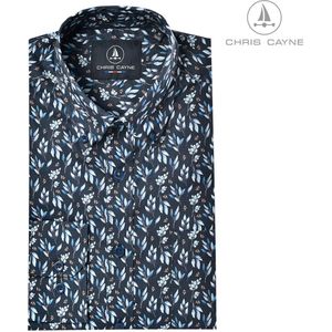 Chris Cayne heren blouse - overhemd heren lange mouwen - 1117 - blauw print - maat XL