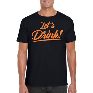 Bellatio Decorations Verkleed T-shirt voor heren - lets drink - zwart - oranje glitters - glamour L