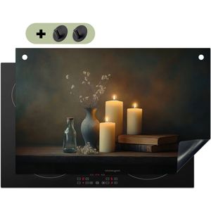 KitchenYeah® Inductie beschermer 81x52 cm - Kaarsen - Stilleven - Rustiek - Boeken - Kookplaataccessoires - Afdekplaat voor kookplaat & Spatscherm achterwand - Inductiebeschermer - Inductiemat - Inductieplaat mat - Keuken decoratie
