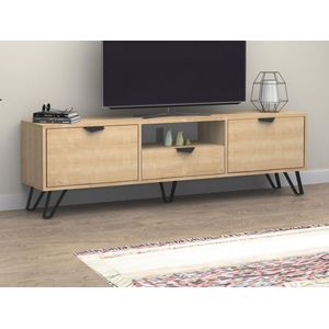 Vente-unique Tv-meubel met 2 deuren, 1 lade en 1 nis - Naturel en zwart - CARDELIA L 170 cm x H 50 cm x D 35 cm