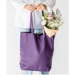 Paarse Leren Shopper Simple - Leder - Shoppers - Handtassen - Paars - Italiaans Leer