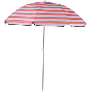 Camp Active Parasol - Stokparasol - Strandparasol met Prikker ⌀170 x 200 cm - Balkonparasol - Zonbescherming - Roze/ Wit Gestreept
