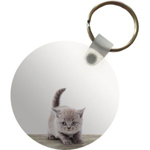 Sleutelhanger - Kitten - Jong katje - Grijs - Jongens - Kinderen - Meisjes - Kids - Plastic - Rond - Uitdeelcadeautjes - Sinterklaas cadeautjes - Uitdeelcadeautjes voor kinderen - Schoencadeautjes - Kleine cadeautjes