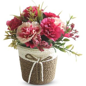 Kunstbloemen in pot, kunstbloemen, bonsai, kunstbloemen, mini-kunstpotplant, namaakbloempot voor thuis, bruiloft, kantoor, decoratie (rood)