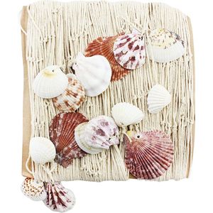 visnet met schelpen voor decoratie - foto net om op te hangen - maritieme wanddecoratie - zee decoratie - 1 x 2 m (001 stuks - netto)