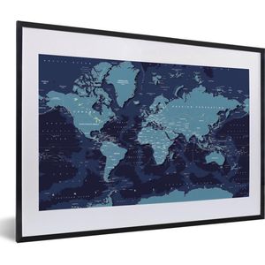 Fotolijst incl. Poster - Wereldkaart - Abstract - Blauw - 60x40 cm - Posterlijst