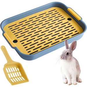 Konijnentoilet met schepje, konijnentoilet klein kattentoilet kunststof rooster konijnentoilet hamstertoilet caviatoilet konijnenbak (geelgroen)