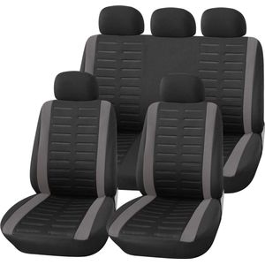 Autostoelhoezenset, universeel, zwart en grijs met zij-airbagopeningen en afneembare achterbank, auto-accessoires, interieur, B1 zwartgrijs