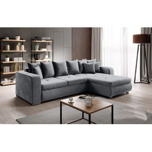 Hoekbank Fador Compacto Velvet Grijs - Hoeksalon met bedfunctie - universele lounge opstelling links of rechts - hoekzetel seatsandbeds