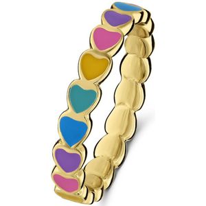 Lucardi Kinder Zilveren goldplated ring gekleurde emaille hartjes - Ring - 925 Zilver - Goudkleurig - 13 / 41 mm
