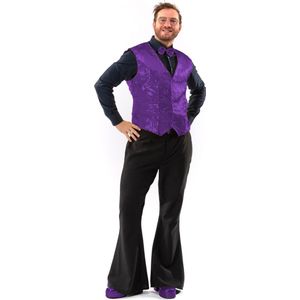 Original Replicas - Glitter & Glamour Kostuum - Paillettenvest Met Strik Purple Star Man - Paars - XXL - Kerst - Verkleedkleding