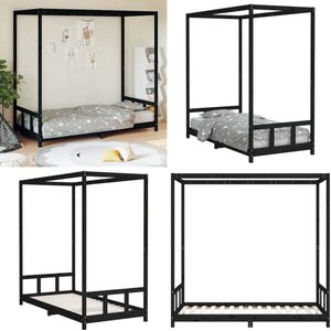 vidaXL Kinderbedframe 90x190 cm massief grenenhout zwart - Kinderbedframe - Kinderbedframes - Kinderbed - Peuterbed