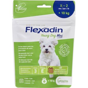 Flexadin Young Dog Mini - voedingssupplement ter ondersteuning van gewrichten voor jonge honden lichter dan 10kg (60 Kauwbrokjes)