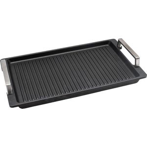 Eurolux Grillplaat met RVS Grepen - 41 x 24 x 2.5 cm - Zwart - Aluminium - Geschikt voor alle Warmtebronnen