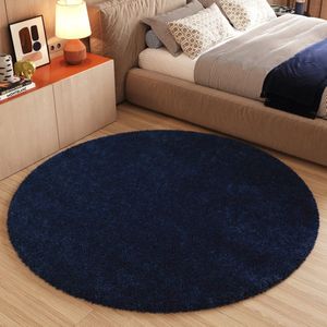 Tapiso Essence Vloerkleed Navy Hoogpolig Shaggy Woonkamer Tapijt Maat- 100x100