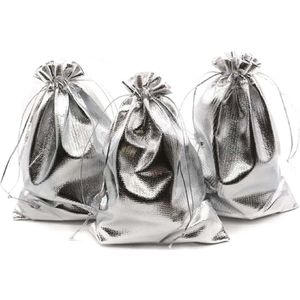 Leuke verpakking zakjes van 12 bij 9 CM - Set van 50 stuks - Zilver - Verjaardag - Gift - Trekkoord - Cadeau - Goede kwaliteit - Feest