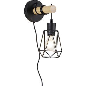 QAZQA dami-frame - Landelijke Wandlamp met schakelaar voor binnen - 1 lichts - D 17 cm - Zwart - Woonkamer | Slaapkamer | Keuken